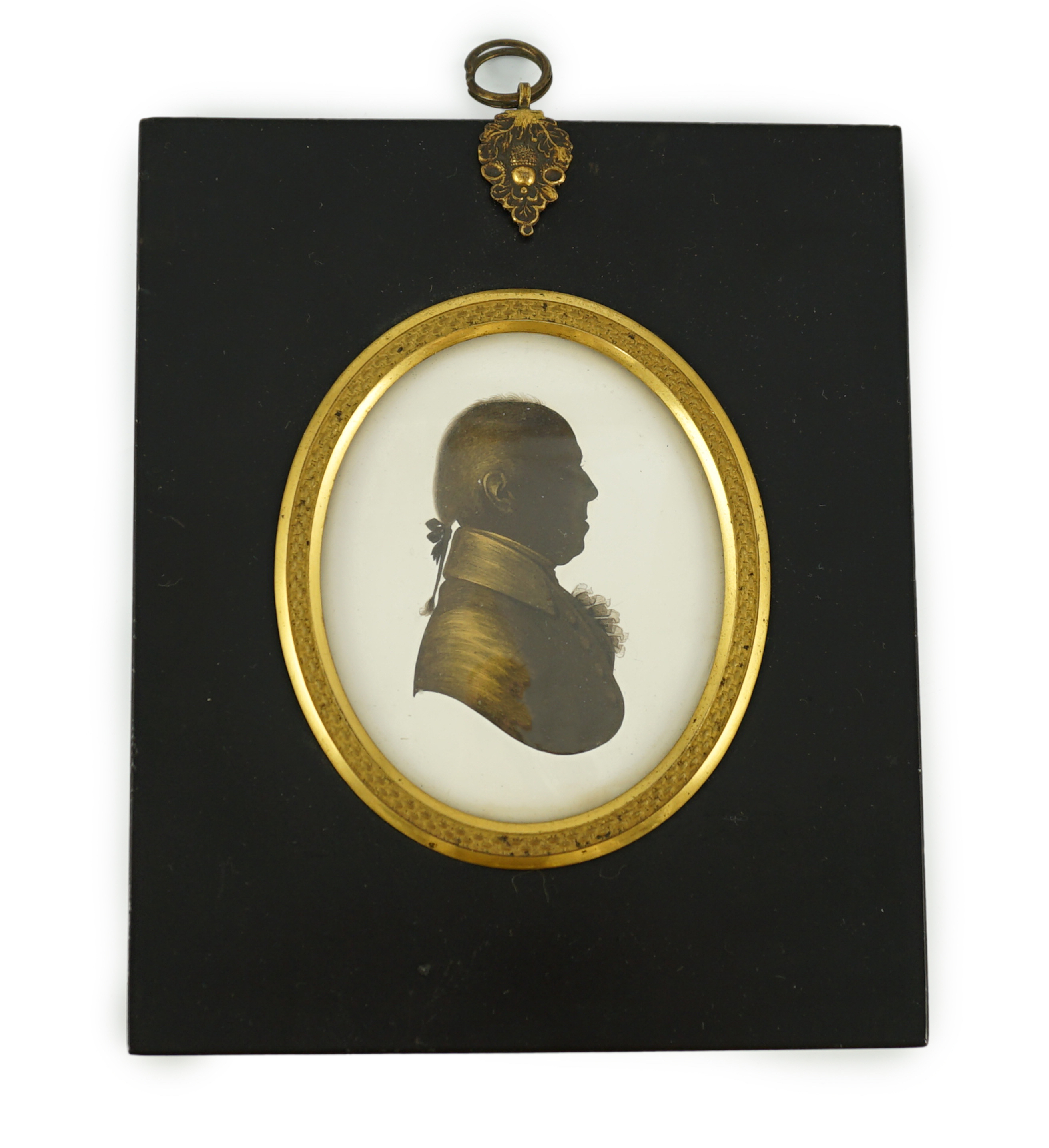 John Miers (1756-1821), Silhouette of a gentleman, painted and bronzed plaster, 8 x 6.5cm.